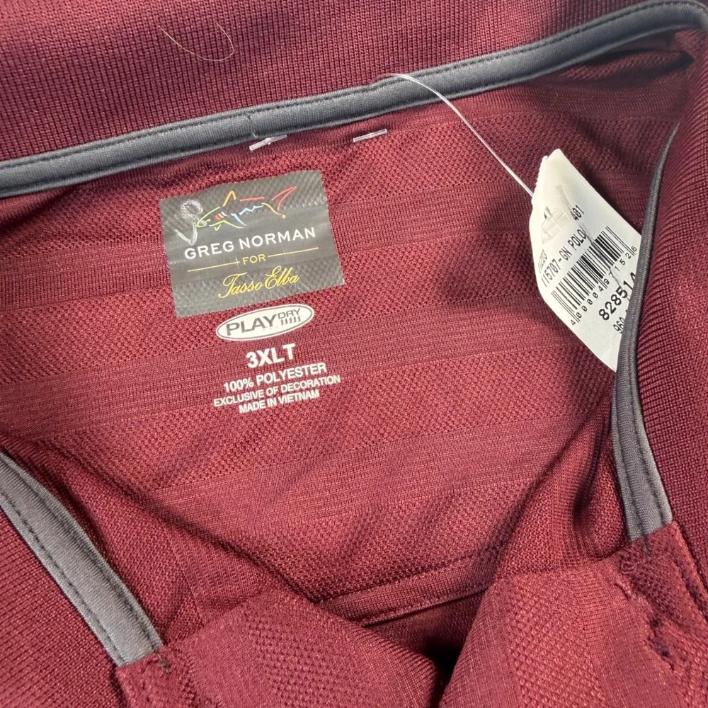 Greg Norman Tasso Elba Mens 3XLT Long Sleeve Polo Shirt Burgundy Play Dry New